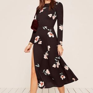 Reformation Vanessa Dress Black Floral Long Sleeve